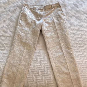 J Crew Gold Jacquard Cropped Pant